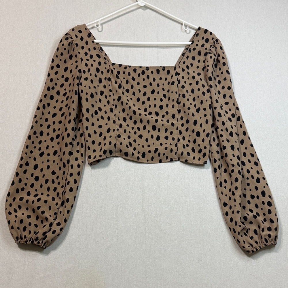a new day Tan and Black Polka Dot Blouse